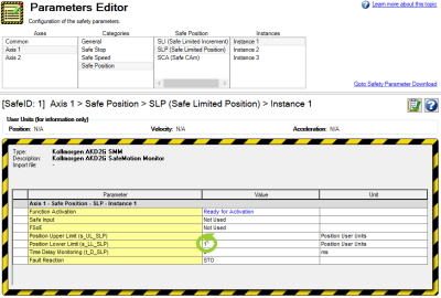 Parameters Editor with the Position Lower Limit (s_LL_SLP) circled